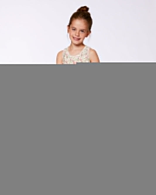 Bi-Material Cotton And Mesh Dress Small Flowers And Multicolored Gradient Skirt