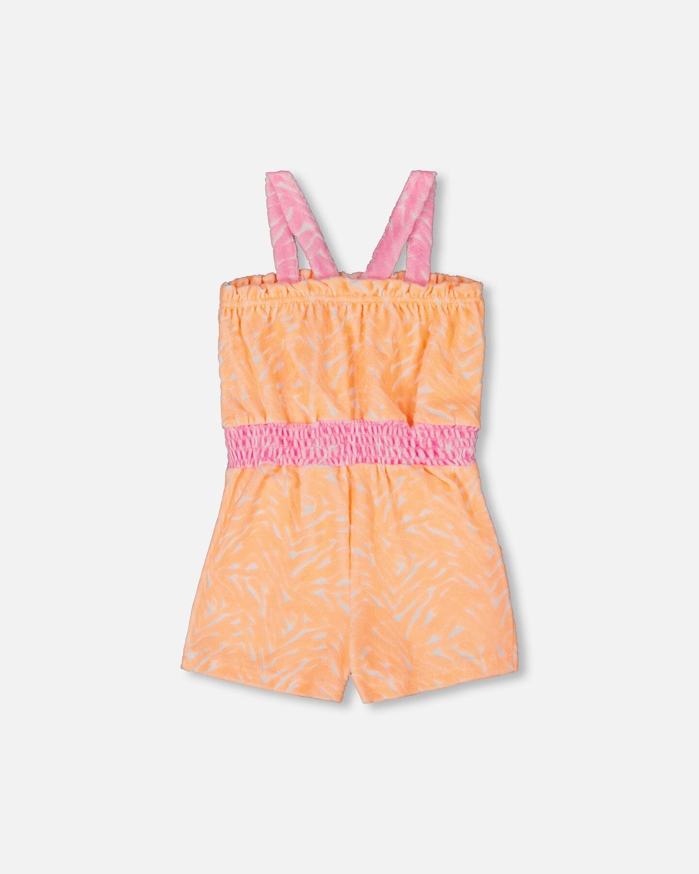 Printed Terry Cloth Romper Vibrant Orange And White