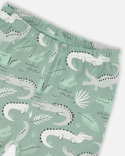 Organic Cotton Two-Piece Short Pajama Set Light Sage And Gray Crocodile