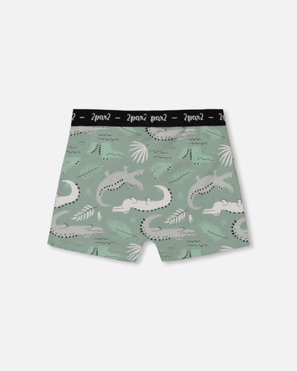 Printed Organic Cotton Boxer Shorts Light Sage And Gray Crocodile
