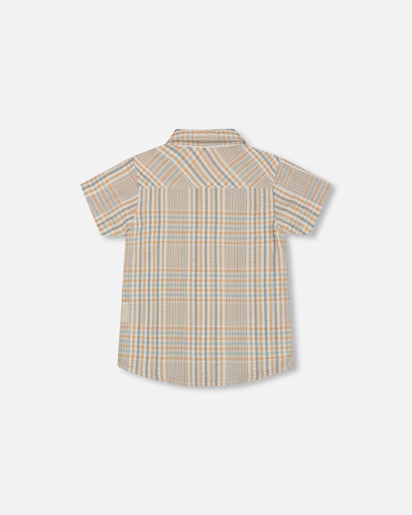 Short Sleeve Button Down Shirt Beige And Sage Plaid