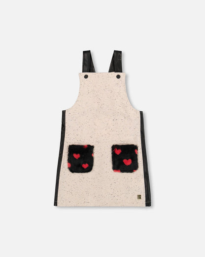 Glittering French Terry Overall Dress Beige And Black