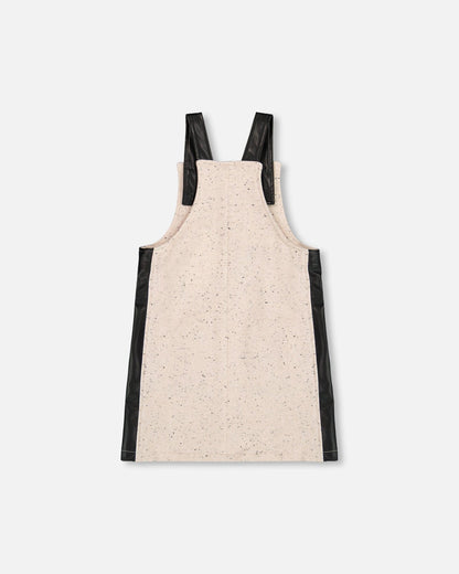 Glittering French Terry Overall Dress Beige And Black