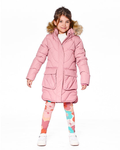 Long Wavy Quilt Puffy Winter Coat Dusty Pink