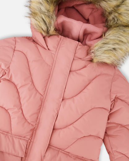 Long Wavy Quilt Puffy Winter Coat Dusty Pink
